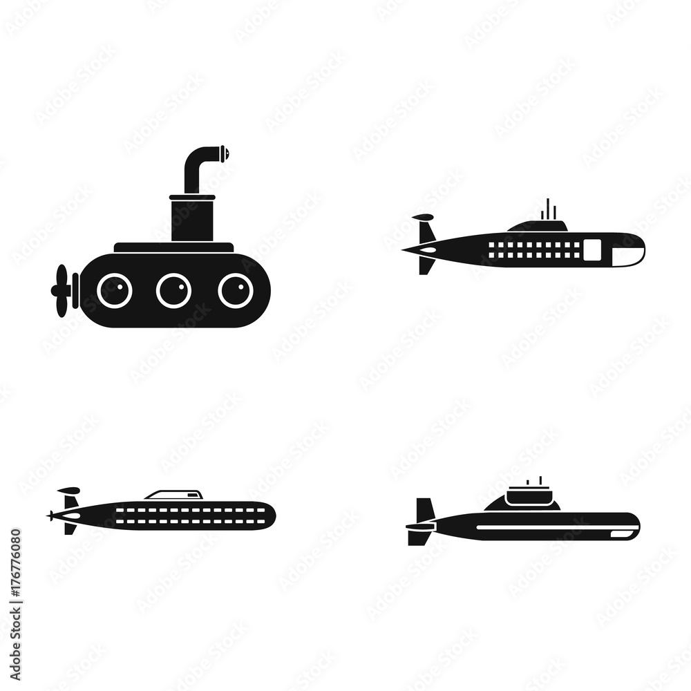 Fototapeta premium Submarine icon set, simple style