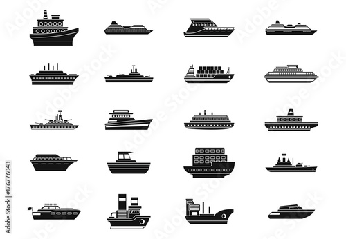 Ship icon set, simple style