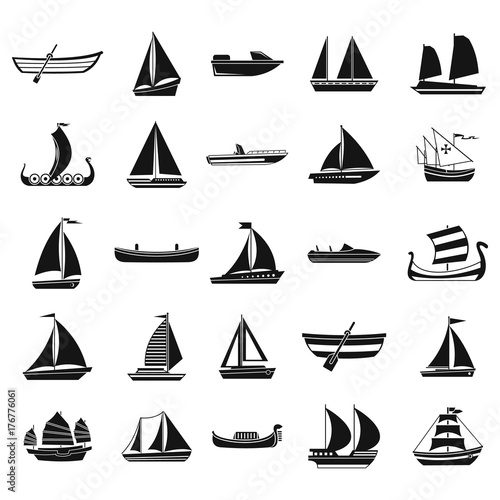 Boat icon set, simple style