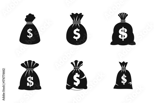 Money bag icon set, simple style