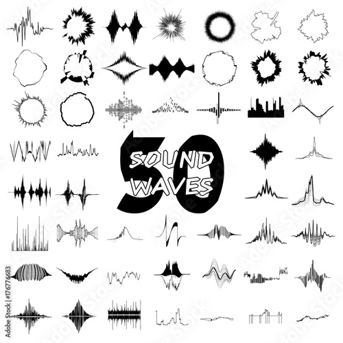 50 Sound wave audio icons set  simple style