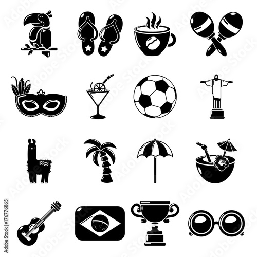 Travel Brazil icons set, simple style
