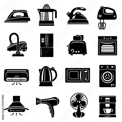 House appliance icons set, simple style photo