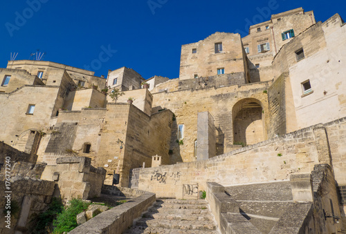 Matera  Italy - The historic center of the wonderful stone city of southern Italy  a tourist attraction for the famous  Sassi  building rock.