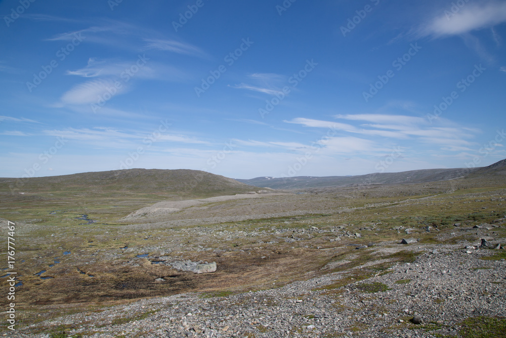 Landscape at the Nature Reserve Ráisduottarháldi, near Guolasjávri, Norway, summer 