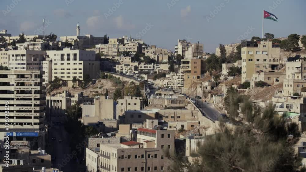 view for amman citadel and flag view for amman citadel and flag