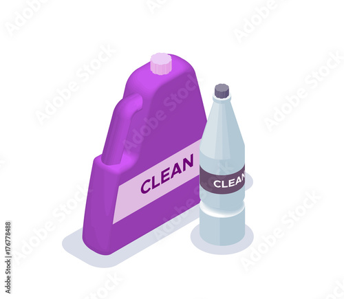 Detergent isometric icon isolated, vector illustration with 3d symbol of container of washing liquid, plastic bottle with chemical product
