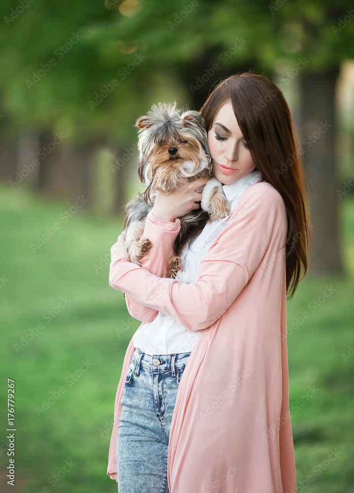 Cute girl hugging her dog Stock Photo | Adobe Stock