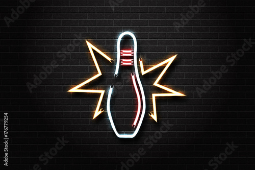Vector realistic isolated neon sign for bowling for decoration and covering on the wall background. Concept of game sport and bowling club.
