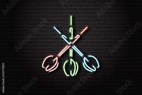 Vector realistic isolated neon sign of Darts for decoration and covering on the wall background. Concept of sport game and darts club.