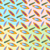 Seamless set pattern with vintage surfboards on color Background. Flat design Vector Illustration EPS