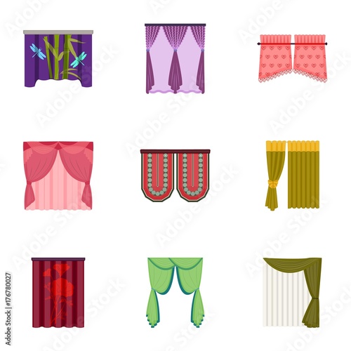 Textiles, curtains, drapes, and other web icon in cartoon style. Car, hand, furniture icons in set collection.