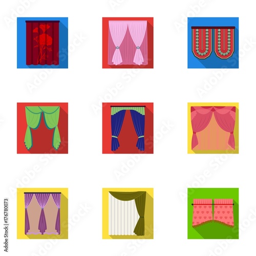 Textiles, curtains, drapes, and other web icon in flat style. Car, hand, furniture icons in set collection.