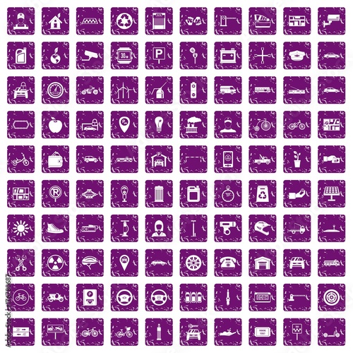 100 parking icons set grunge purple