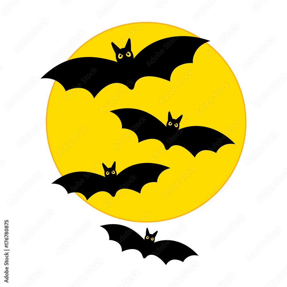 Vector Bats Flying Over the Moon
