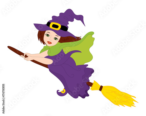 Vector Halloween Witch Flying on Broomstick