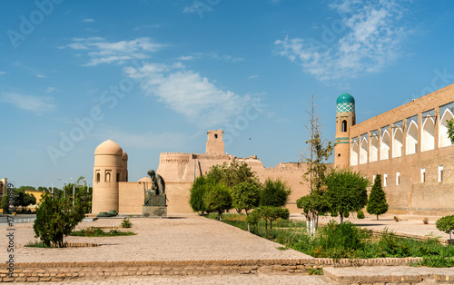 Statue of Al-Khwarizmi in front of Itchan Kala in Khiva, Uzbekistan photo