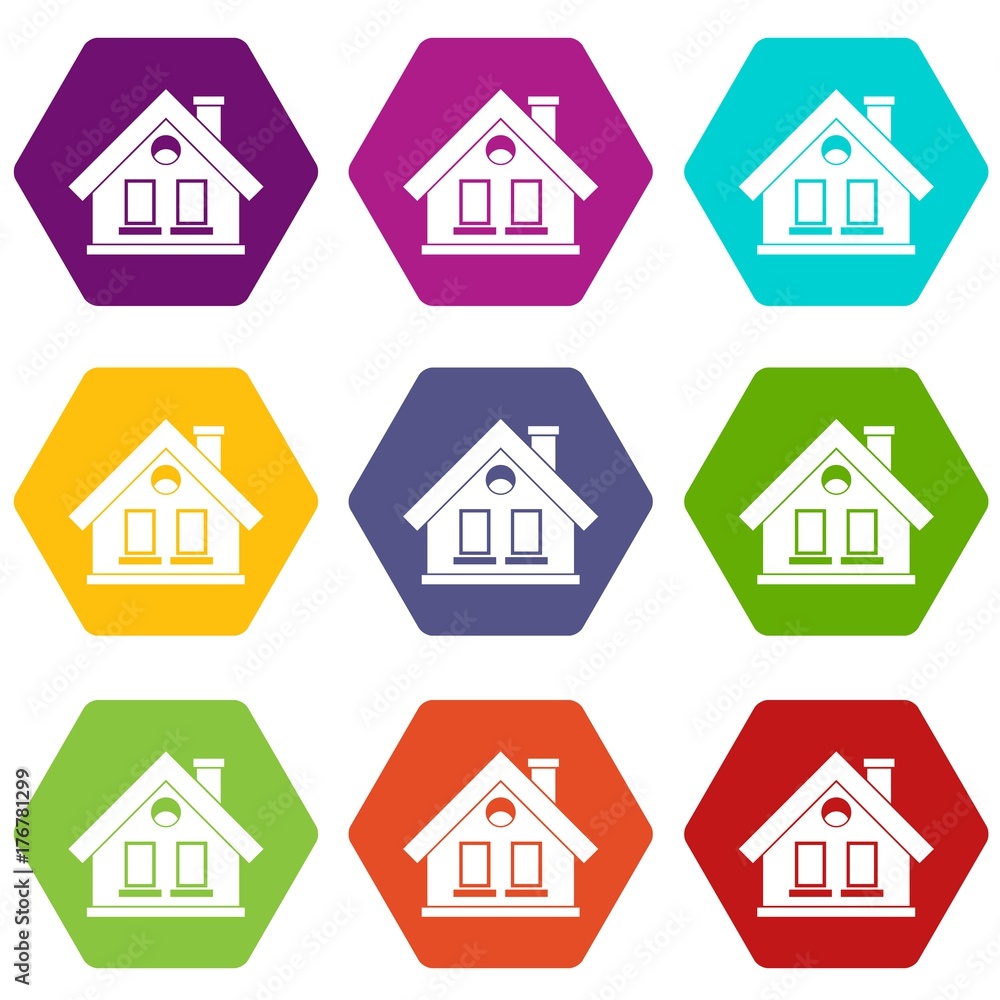 House icon set color hexahedron House icon set color hexahedron
