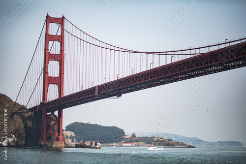 Golden Gate Bridge in San Francisco on a hazy summer day with no clouds