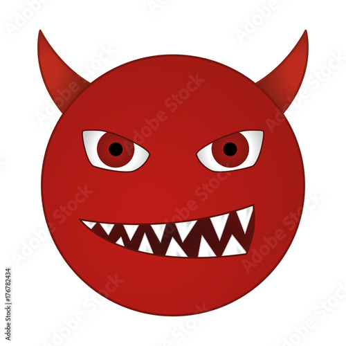 smiling devil emoticon / grinning red demon smiley - vector emoji