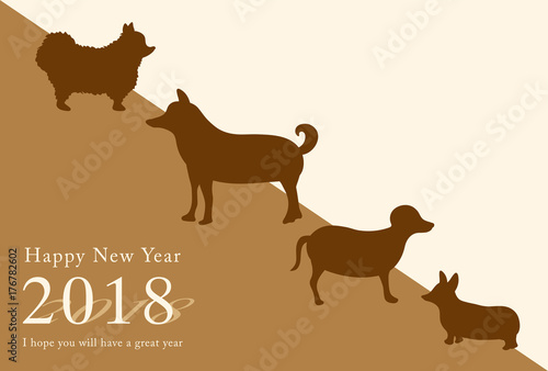 2018年戌年　犬の年賀状テンプレート