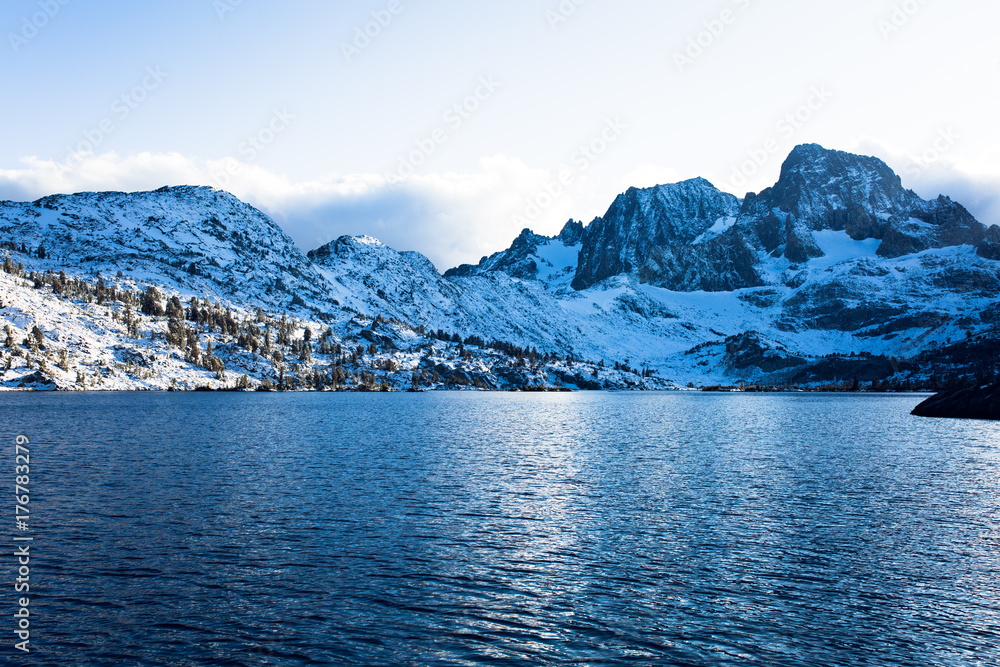 Banner Peak over Garnet Lake in the Ansel Adams wilderness after a fresh snow