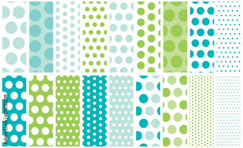 Blue and green polka dot pattern set. Go polka dot crazy with a collection of dots from mini to jumbo for digital paper, backgrounds, gift wrap, fabric, scrapbooking and more.