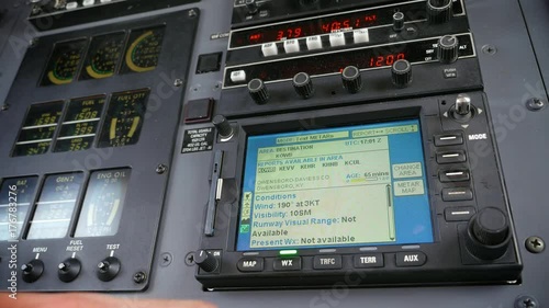 Instrument Control Panel in Jet Airplane Cockpit