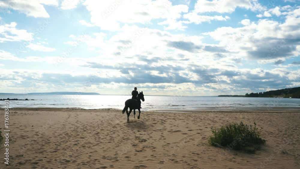 girl riding a horse along the coast girl riding a horse along the coast