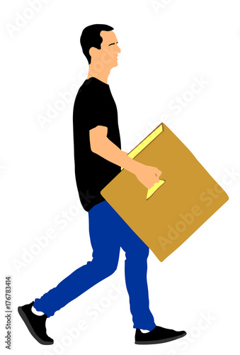 Delivery man carrying box vector illustration.