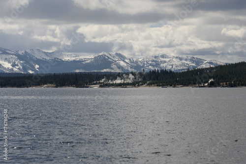 West Thumb seen from far away on Lake Yellowstone at Yellowstone National Park