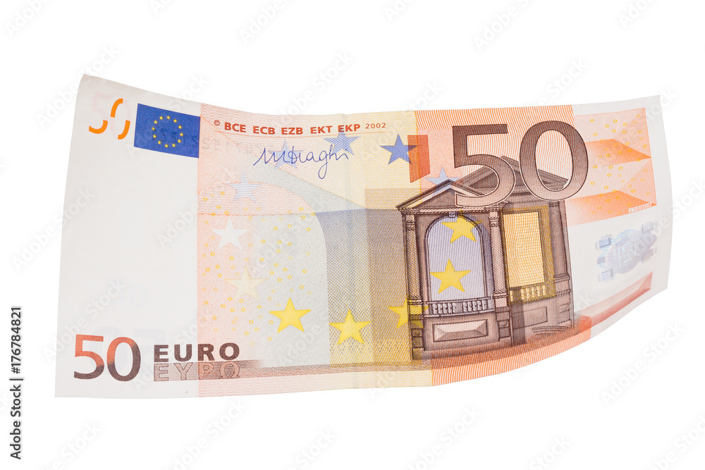 Fifty euro banknote on white background. Fifty euro banknote on white background.