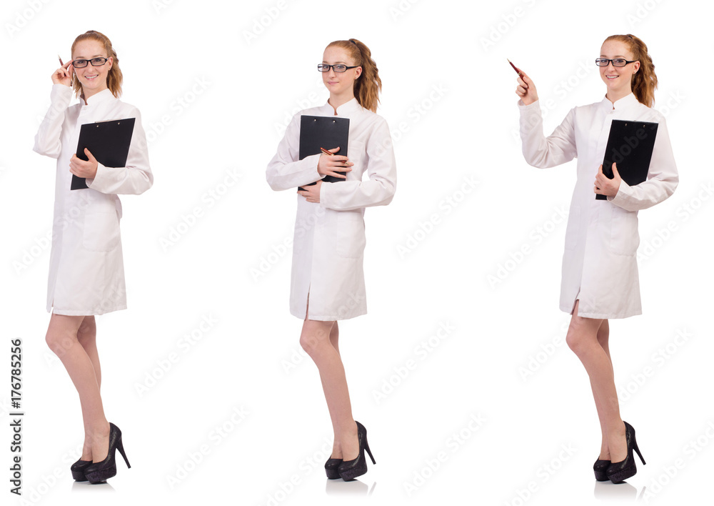 Young medical student with binder talking on a cell isolated o Young medical student with binder talking on a cell isolated o