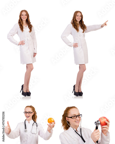 Pretty female doctor isolated on white