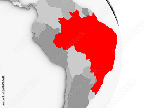 Brazil on grey political globe