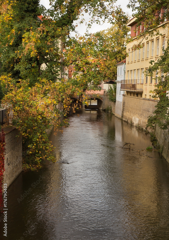 Autumn in Prague, Chertovka river,  Kampa Island.