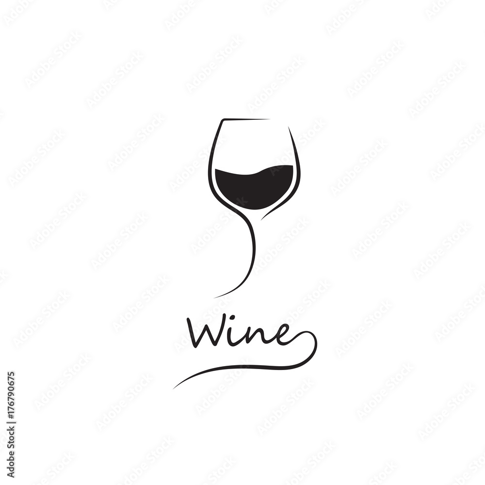 Modern black glass of wine. Elegant icon, symbol, logo alcohol. For the