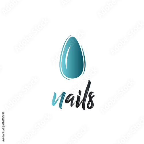 Fashion nails logo, symbol. For the beauty salon, modern manicure icon, fashion, minimal. Turquoise color.