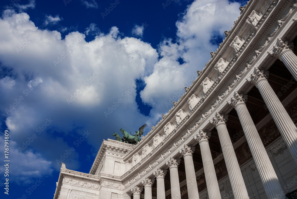 Vittoriano (Altar of Nation) monumental colonnade with beautiful sky in Rome Vittoriano (Altar of Nation) monumental colonnade with beautiful sky in Rome
