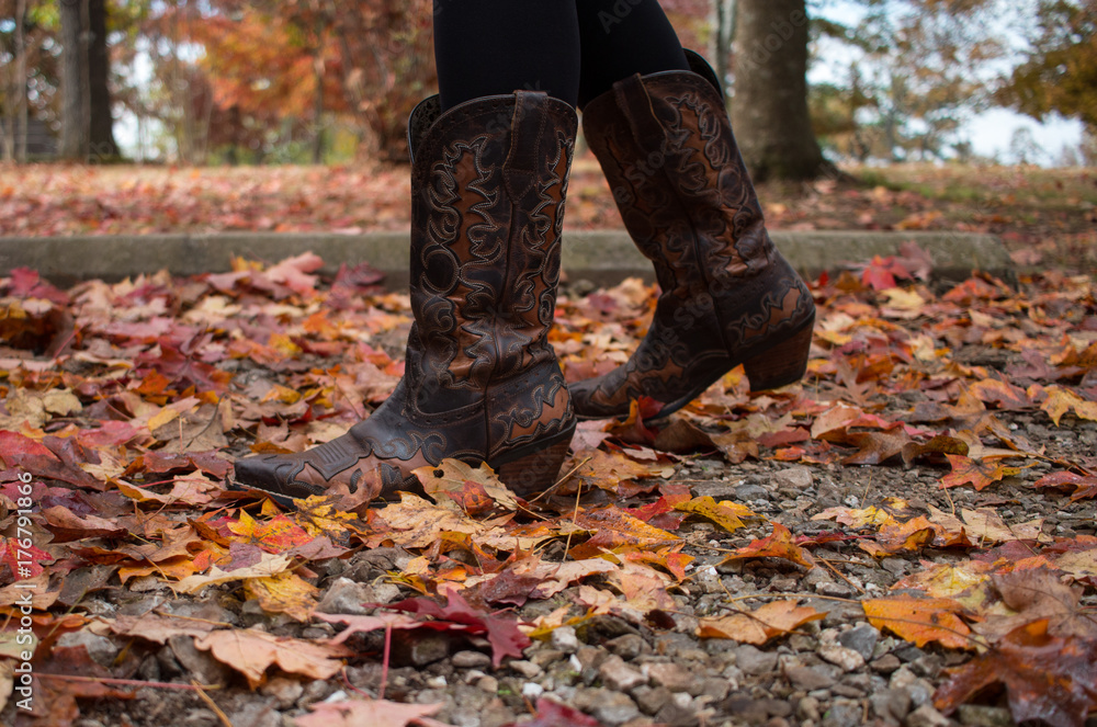 Boots Walking Through Fall Leaves Boots Walking Through Fall Leaves