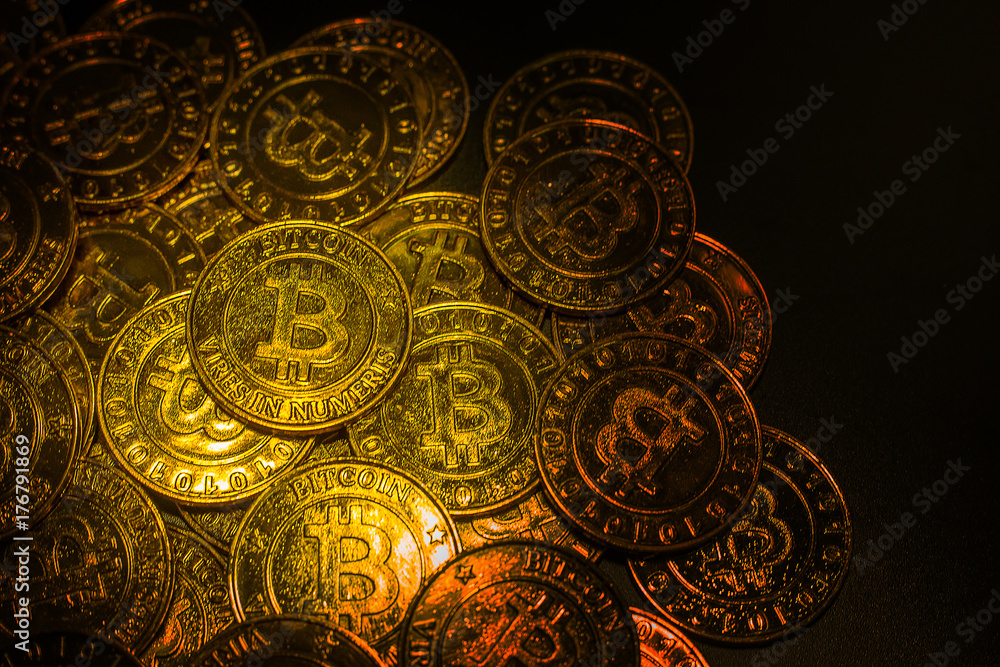 The golden Bitcoins  virtual currency coin image idea for such as background.