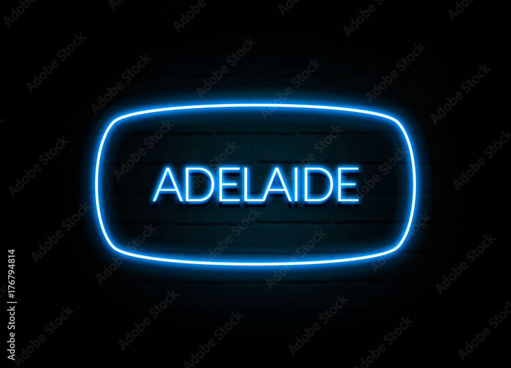 Adelaide - colorful Neon Sign on brickwall Adelaide - colorful Neon Sign on brickwall