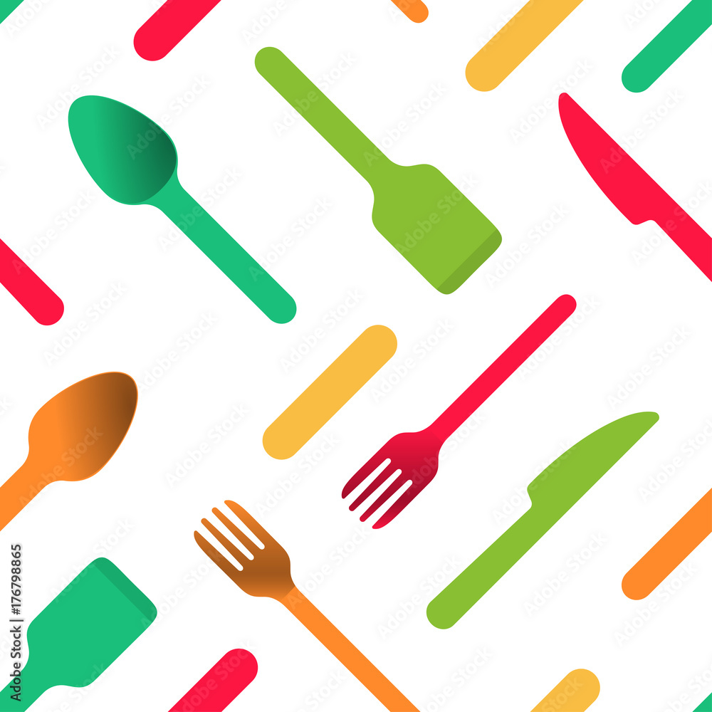 Multicolored cutlery icons background Multicolored cutlery icons background