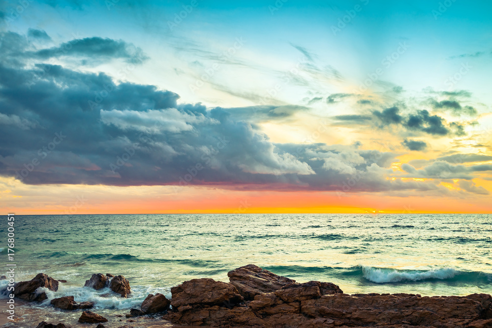 Dramatic sunset over beach