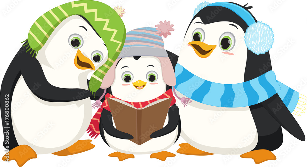Fototapeta premium Cute Penguins Singing Christmas Carol 
