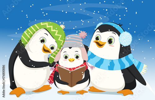 Cute Penguins Singing Christmas Carol 