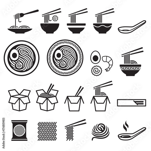 Noodle icons set. Vector illustrations. photo