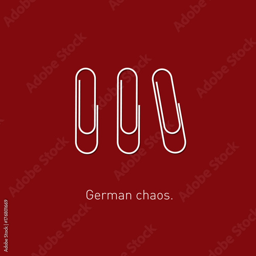 Minimalistic and funny concept of paperclip chaos Germany style. Vector illustration. Modern flat design.