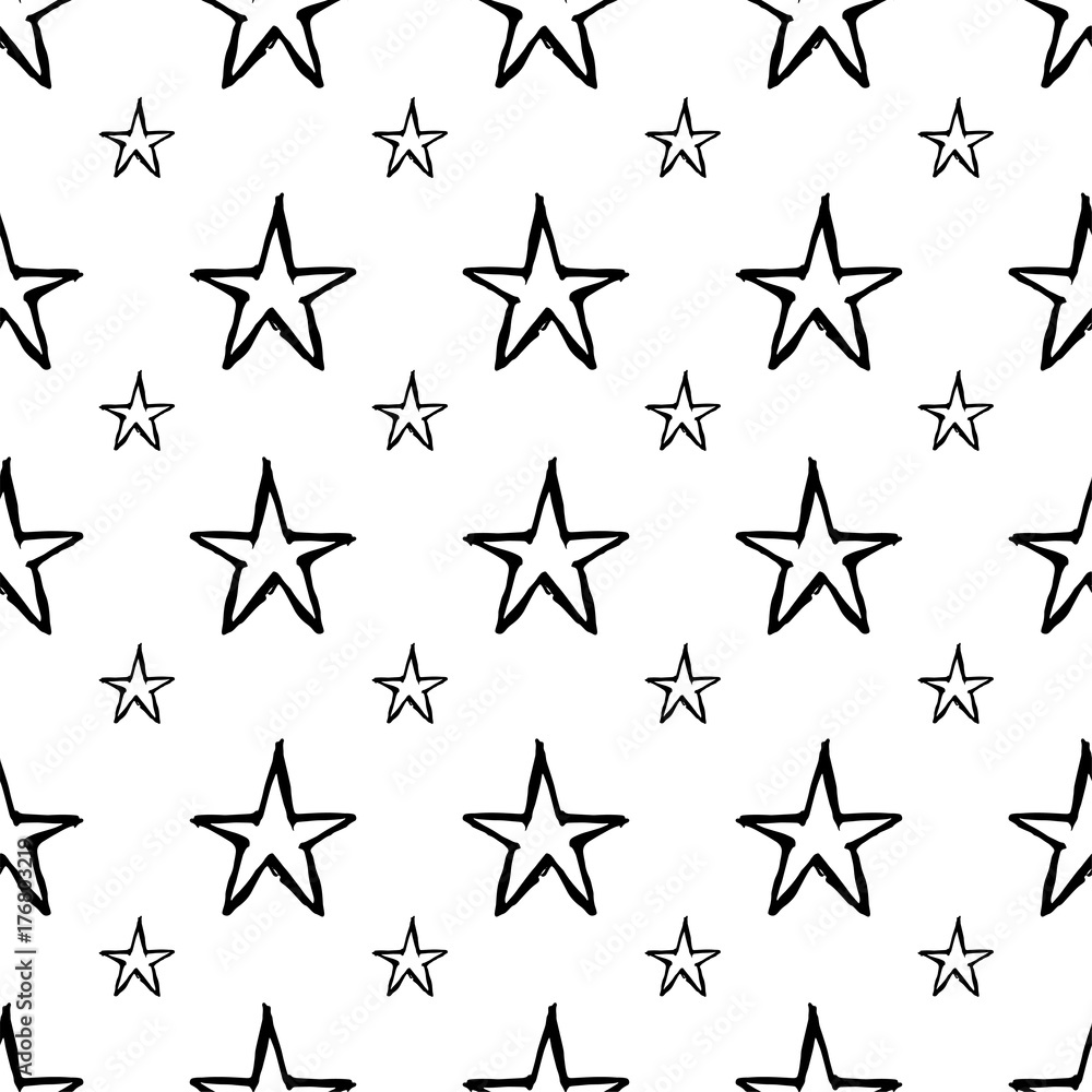Obraz premium Seamless pattern with black stars on a white background.