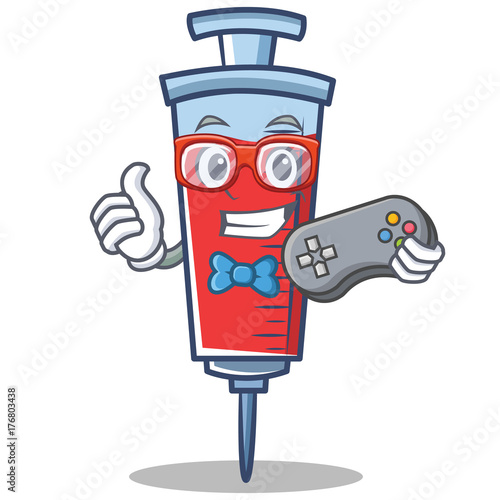 Gamer syringe character cartoon style